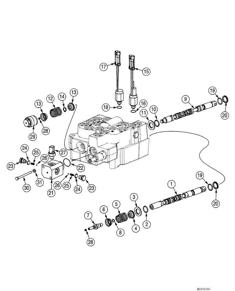 Схема запчастей Case 70XT - (08-15A) - VALVE ASSY, CONTROL - SPOOLS AND DETENTS (60XT) (08) - HYDRAULICS