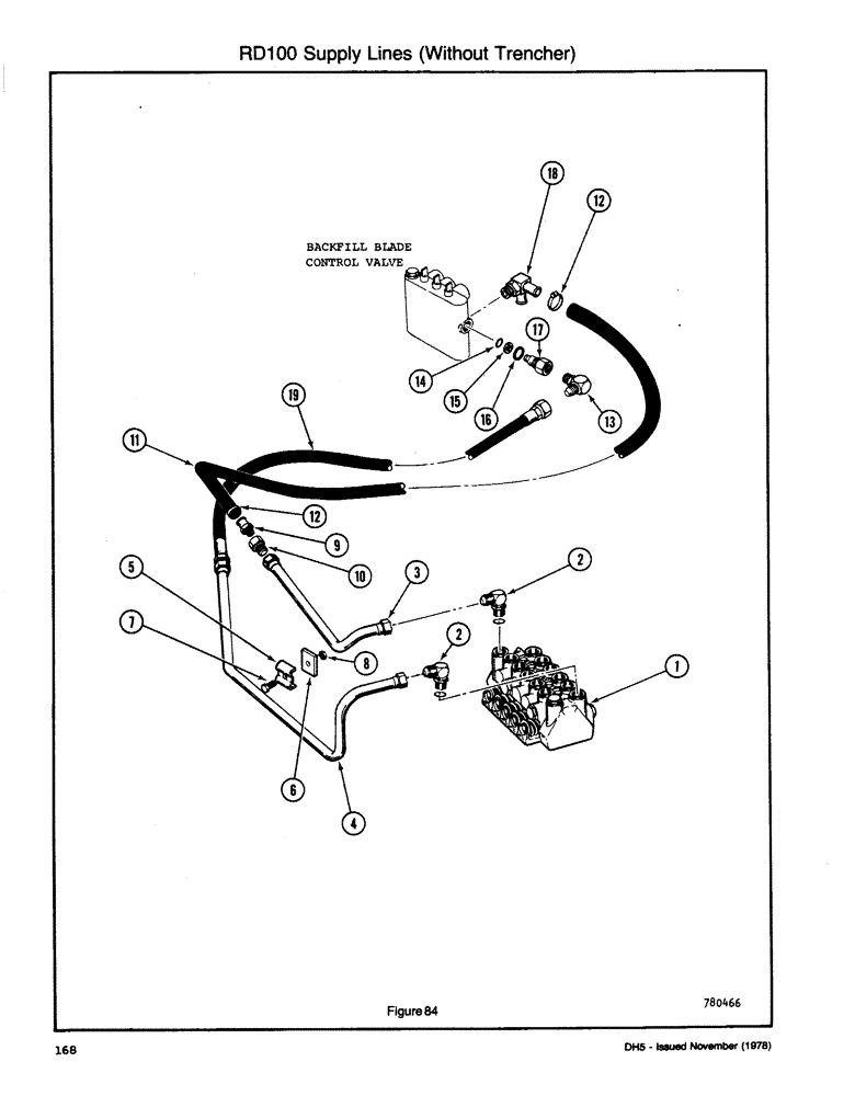 Схема запчастей Case DH5 - (168) - RD100 SUPPLY LINES (WITHOUT TRENCHER) (35) - HYDRAULIC SYSTEMS