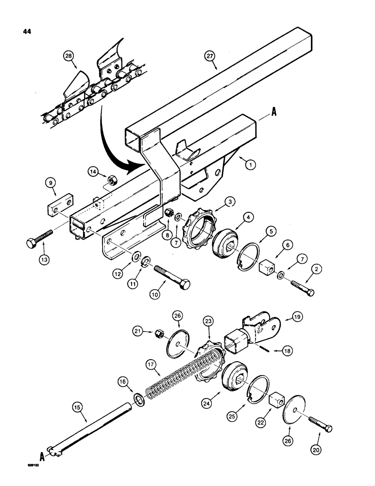 Схема запчастей Case TL200 - (44) - SPROCKET BOOM AND SAFETY BAR 