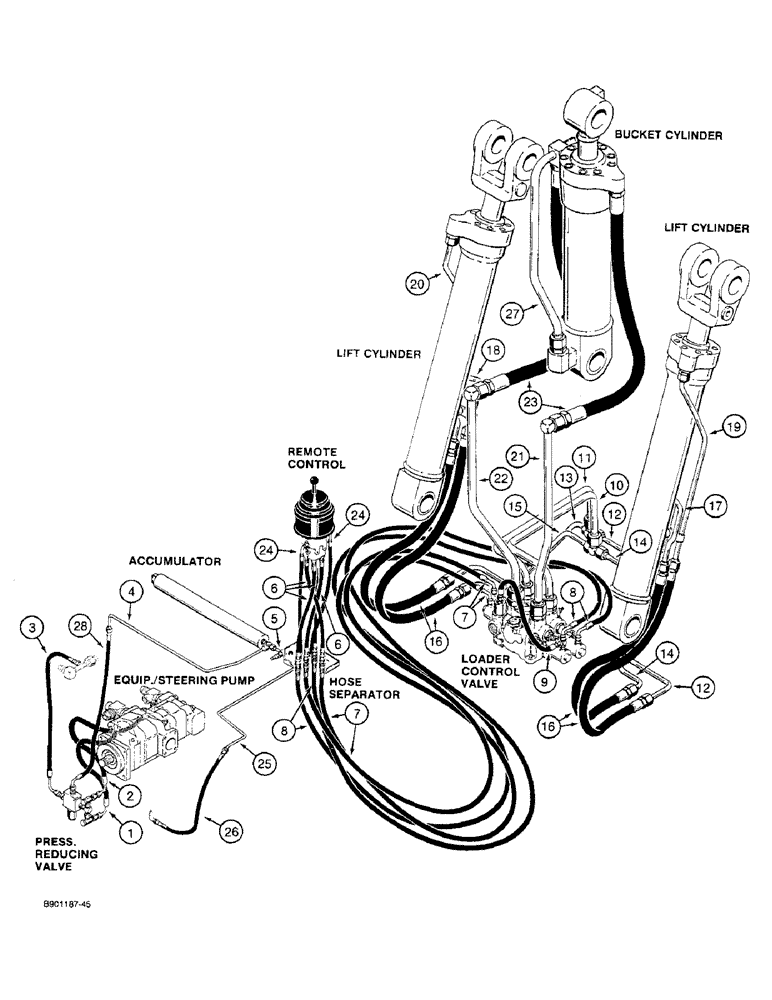 Схема запчастей Case 621 - (1-16) - PICTORIAL INDEX, LOADER HYD. CIRCUIT, TWO SPOOL CONTROL VALVE, PUMP TO REMOTE CONTROL & CYLINDERS (00) - PICTORIAL INDEX