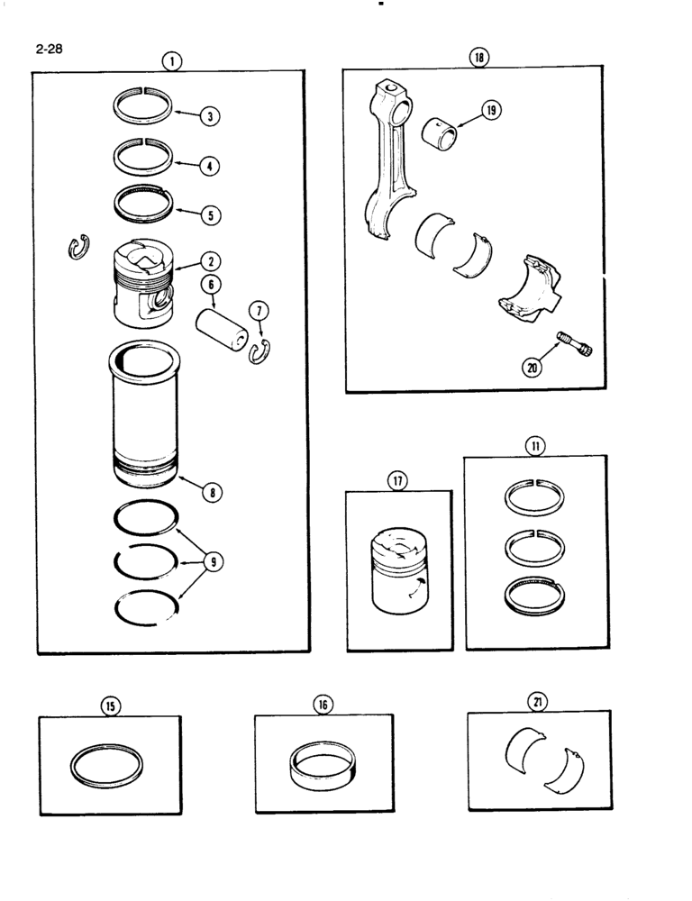 Схема запчастей Case W20C - (2-28) - PISTONS AND SLEEVES, 504BD AND 504BDT ENGINE (02) - ENGINE