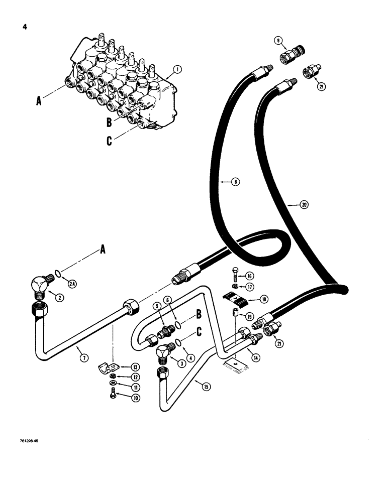 Схема запчастей Case D100XR - (9-04) - BACKHOE HYDRAULIC CONNECTING LINES, USED ON 380 CK LOADER BACKHOE 