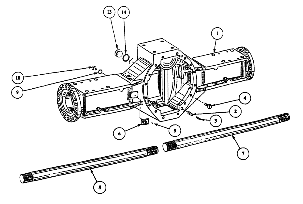 Схема запчастей Case 330 - (32A00020583[02]) - INTERMEDIATE AXLE - HOUSING (11) - AXLES/WHEELS