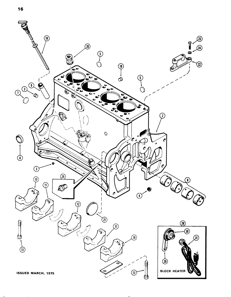 Схема запчастей Case W14 - (016) - CYLINDER BLOCK, (336 BD) DIESEL ENGINE, 1ST USED ENG. S/N 2571281 (02) - ENGINE