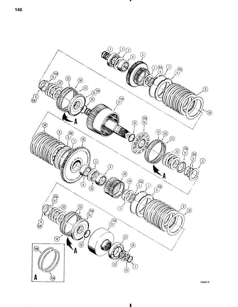 Схема запчастей Case W11 - (140) - TRANSMISSION, FIRST, FORWARD, AND THIRD CLUTCHES (06) - POWER TRAIN