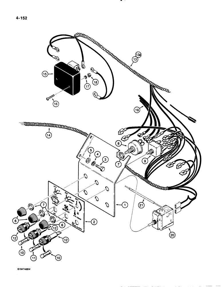 Схема запчастей Case 1455B - (4-152) - CAB CONTROL PANEL AND WIRING, PRESSURIZED CAB (04) - ELECTRICAL SYSTEMS