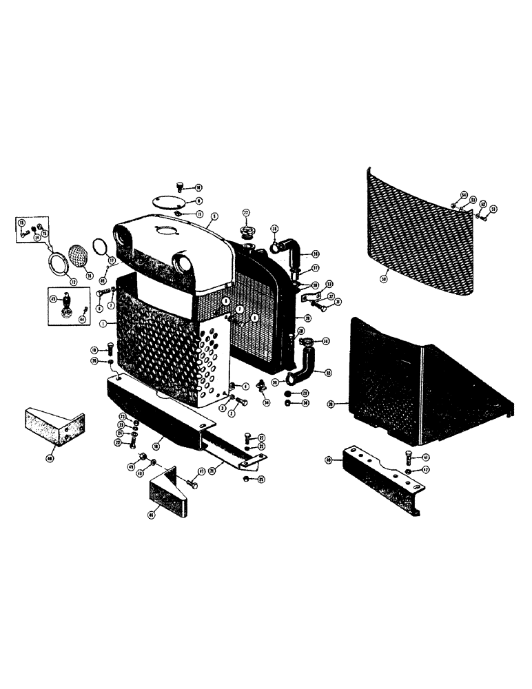 Схема запчастей Case 310C - (034) - RADIATOR, THERMOSTAT, GRILLE CAP, AND GRILLE (01) - ENGINE