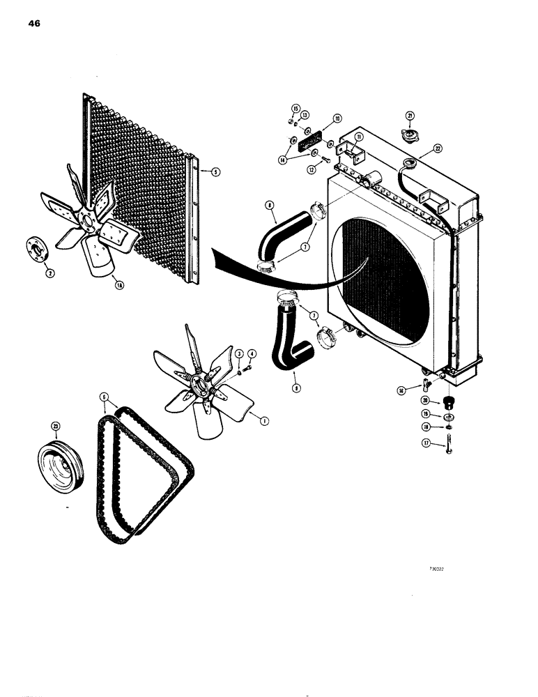 Схема запчастей Case 1150B - (046) - RADIATOR, FANS AND HOSES (01) - ENGINE