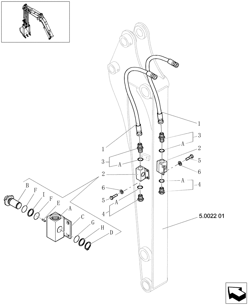 Схема запчастей Case CX27B - (5.0022[03]) - ARM LINES - STD (N&B) - 747325070 (05) - Section 5