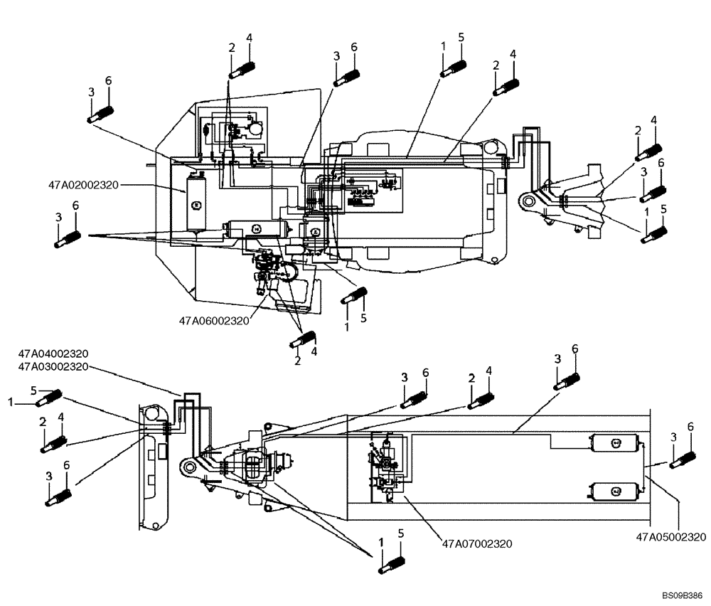 Схема запчастей Case 330B - (47A01002320[001]) - LINES, PNEUMATIC SYSTEM WET BRAKE (P.I.N. HHD 0330BN7PG57000 AND AFTER) (84196001) (09) - Implement / Hydraulics / Frame / Brakes