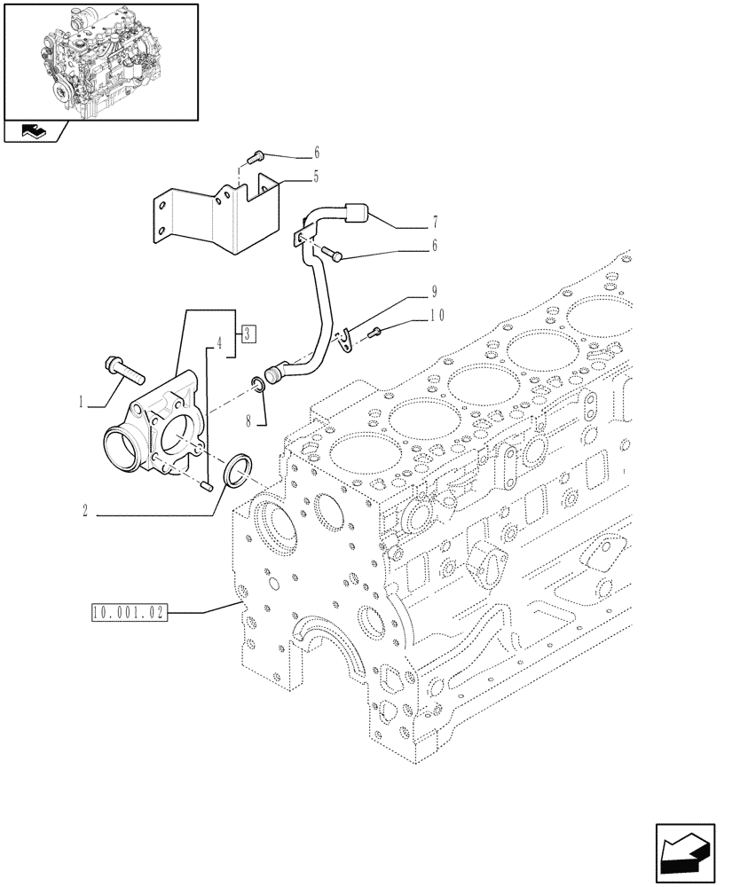 Схема запчастей Case F4DFE613B A004 - (10.400.01[01]) - ENGINE COOLING SYSTEM PIPING (10) - ENGINE