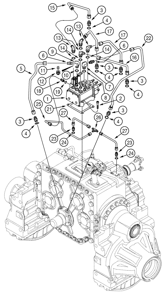 Схема запчастей Case 850H - (06-11) - TRANSMISSION - HYDRAULIC LINES, FORWARD/REVERSE TUBING (06) - POWER TRAIN