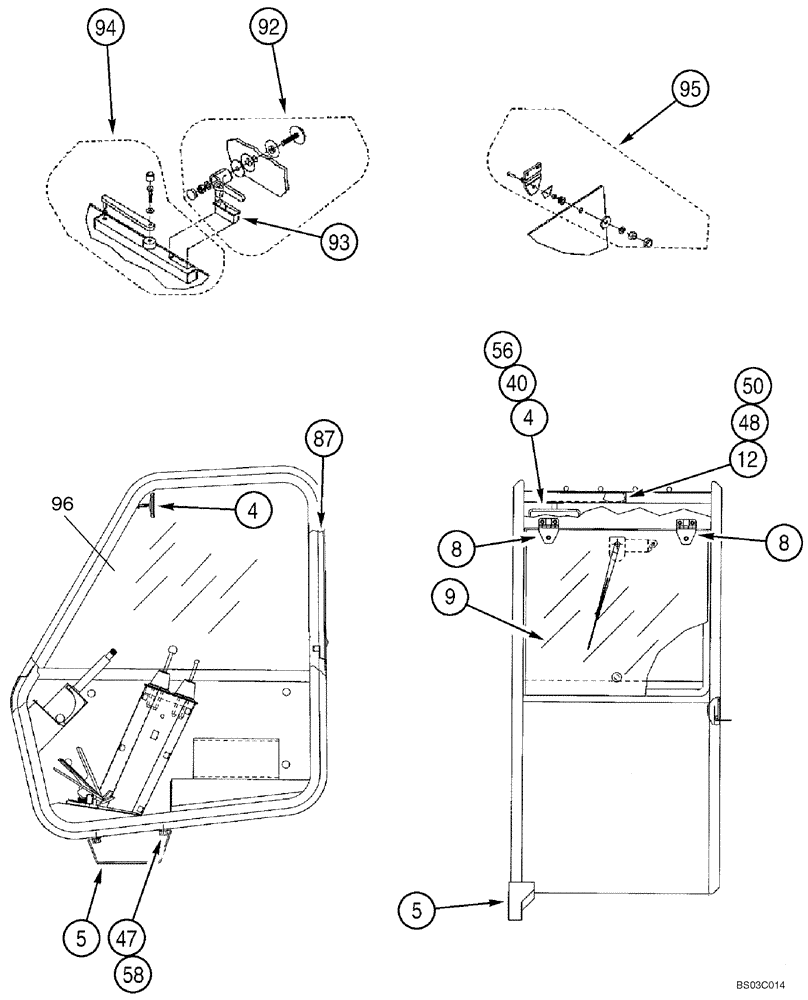 Схема запчастей Case 686GXR - (9-18) - OPEN CAB, WINDOW KITS (09) - CHASSIS/ATTACHMENTS