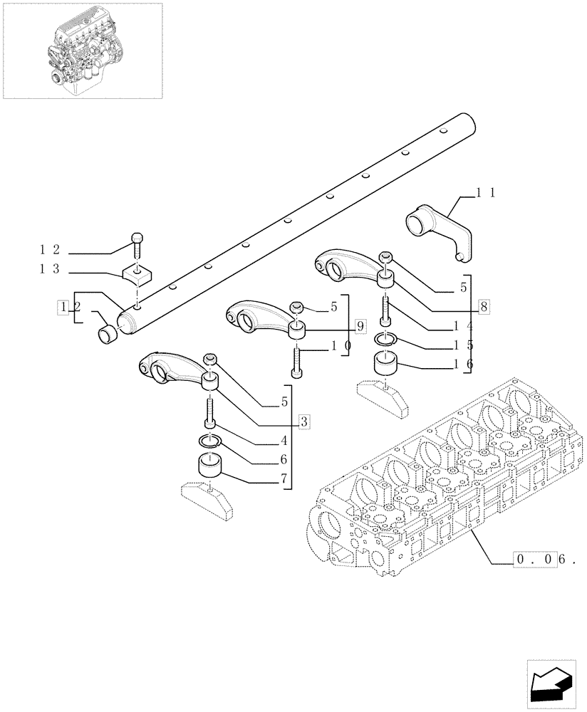 Схема запчастей Case F3BE0684A B002 - (0.06.6[01]) - SHAFT & ROCKER ARMS (500316776) 