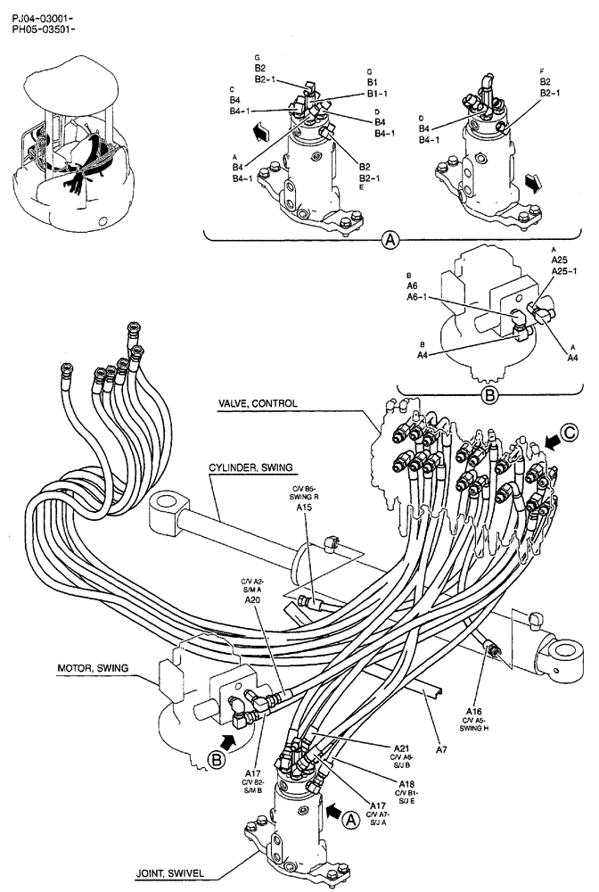 Схема запчастей Case CX50B - (02-027) - HYDRAULIC LINES, UPPER P/N PH03H00014F1 (05) - SUPERSTRUCTURE