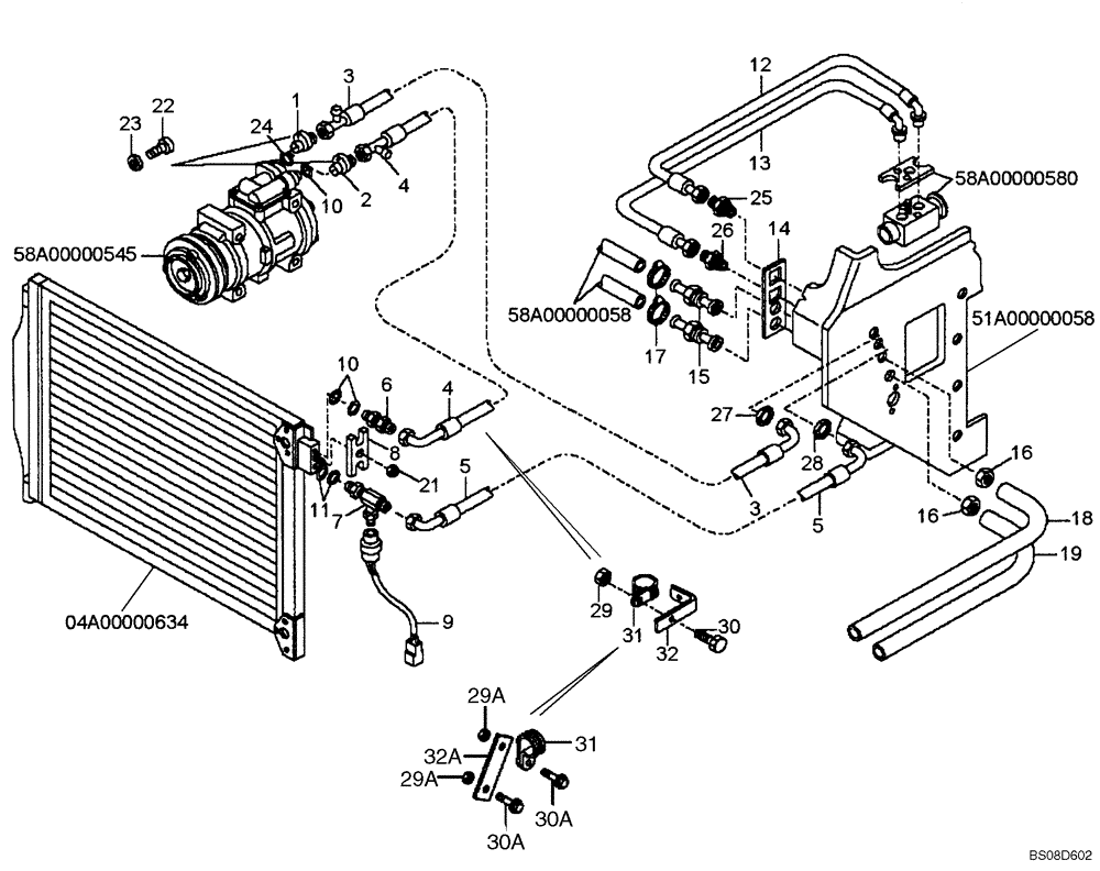 Схема запчастей Case 340B - (58A00000578[001]) - HEATING / AIR CONDITIONING CIRCUIT (87581557) (10) - Cab/Cowlings