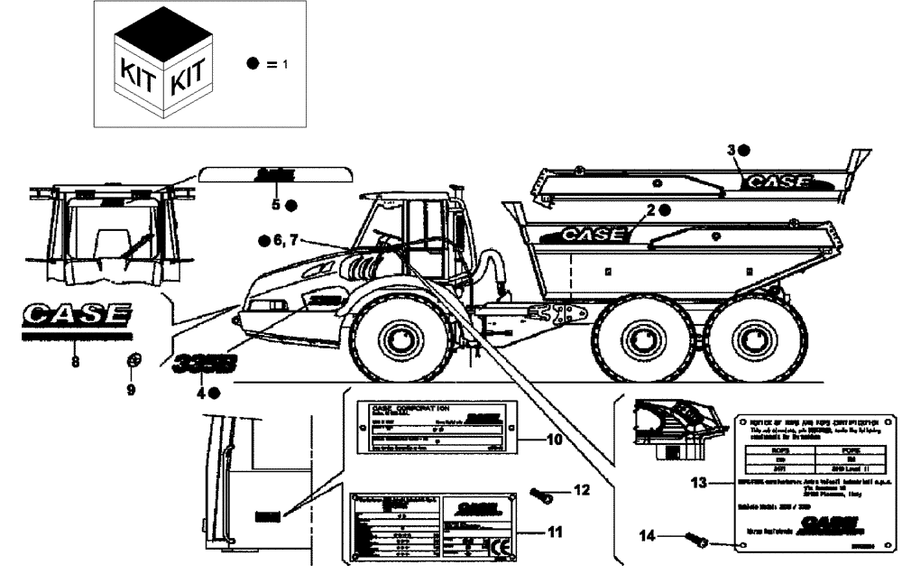 Схема запчастей Case 335B - (98A01001004[001]) - DECALS, WITH SCISSOR GATE (P.I.N. HHD0335BN8PG58147 AND AFTER) (84255643) (19) - OPTIONS