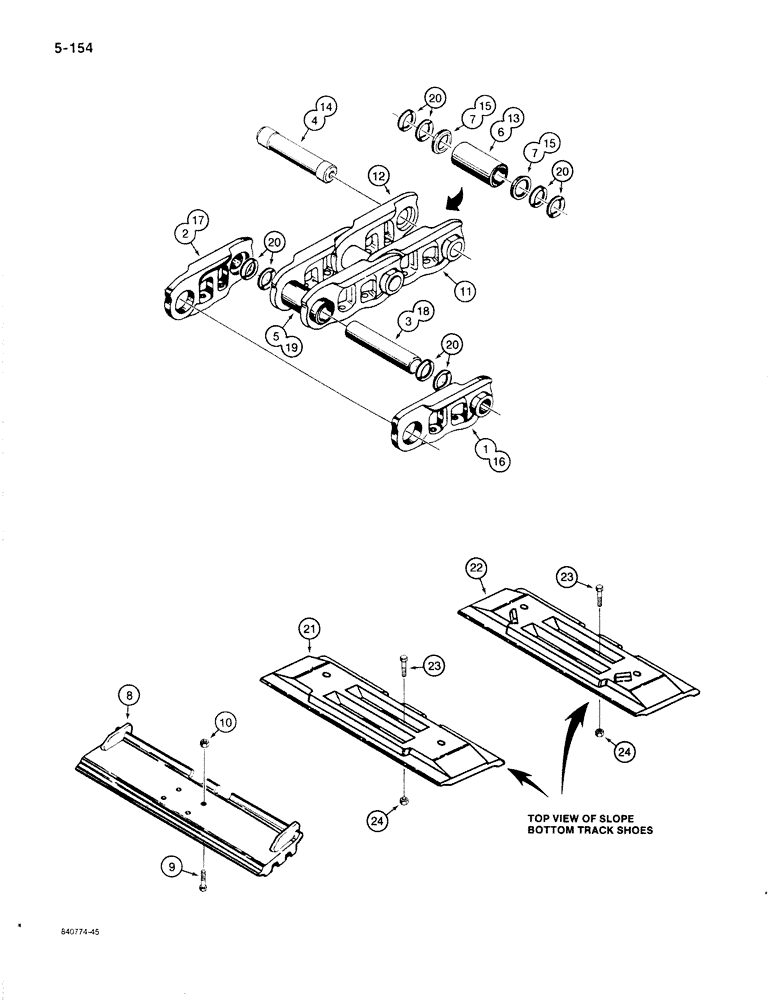 Схема запчастей Case 1187B - (5-154) - TRACK SHOES, LINKS, AND PINS (11) - TRACKS/STEERING