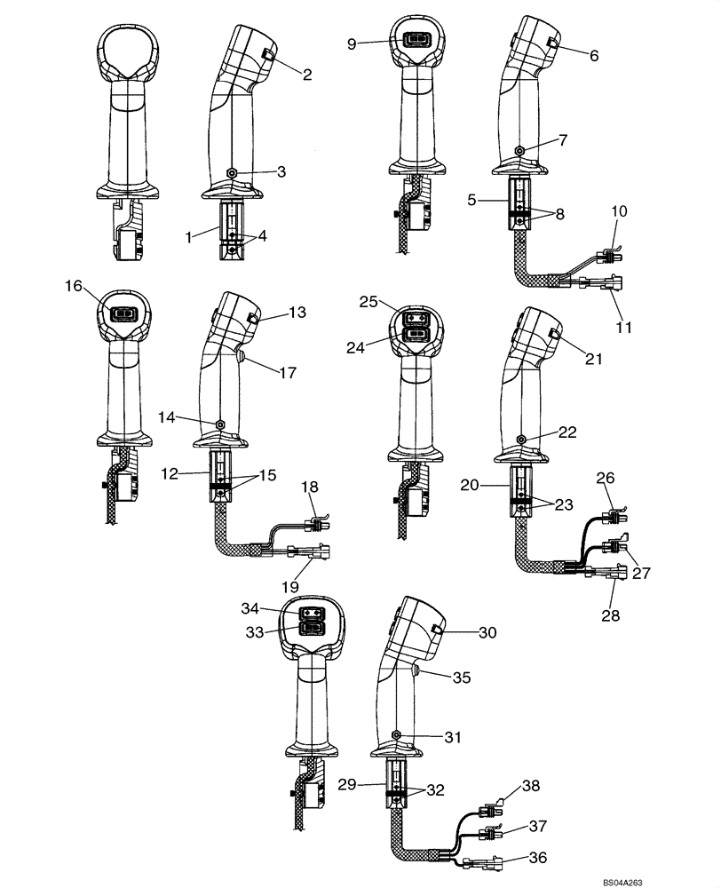 Схема запчастей Case 450 - (04-16) - CONTROLS, LEFT HAND - HANDLE; IF USED, SEE ADAPTER, REF 1 (04) - ELECTRICAL SYSTEMS