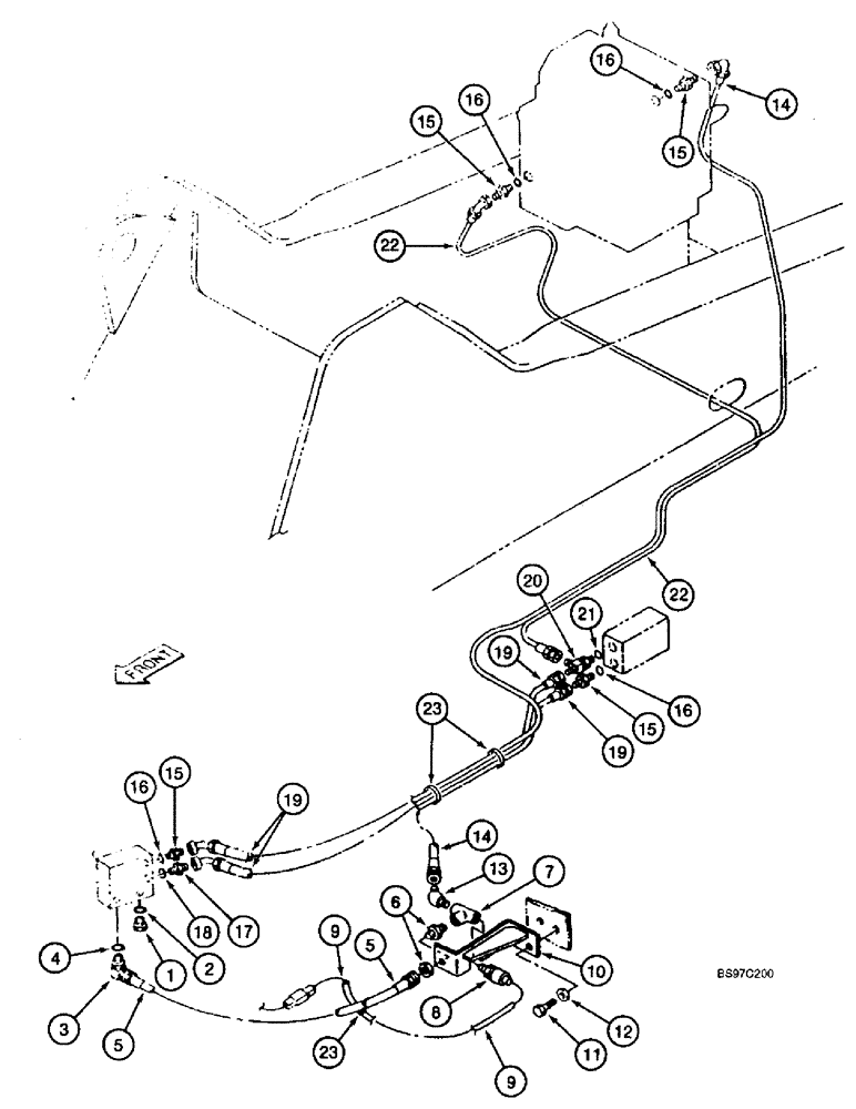 Схема запчастей Case 9045B - (8-060) - SINGLE ACTION AUXILIARY EQUIPMENT OPTION, PILOT CONTROL LINES (08) - HYDRAULICS