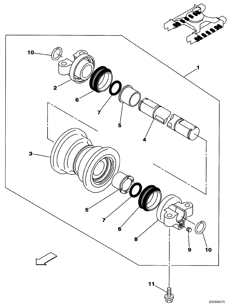 Схема запчастей Case CX240B - (05-10) - TRACK - ROLLER, LOWER (11) - TRACKS/STEERING