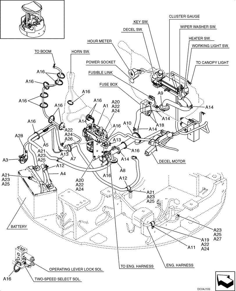 Схема запчастей Case CX36B - (312-01[1-03]) - ELECTRIC SYSTEM - HARNESS UPPER FRAME (55) - ELECTRICAL SYSTEMS