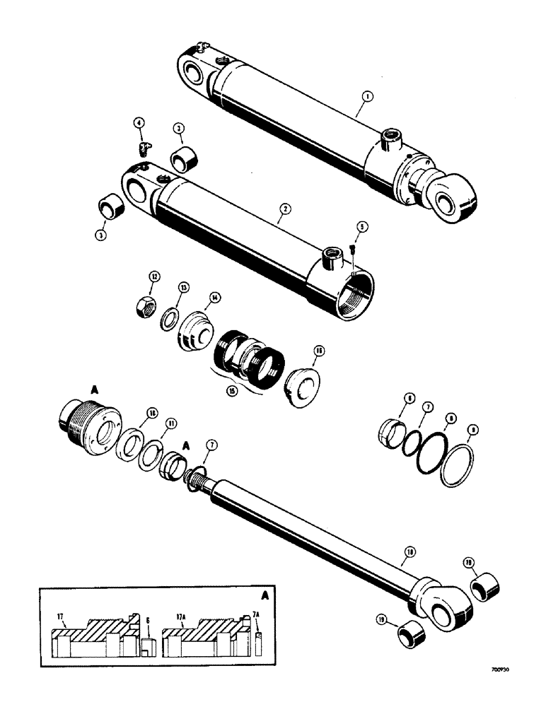 Схема запчастей Case 310G - (224) - TILT CYLINDERS (POWER TILT DOZER), USES SPLIT SNAP IN OUTER ROD WIPER (07) - HYDRAULIC SYSTEM