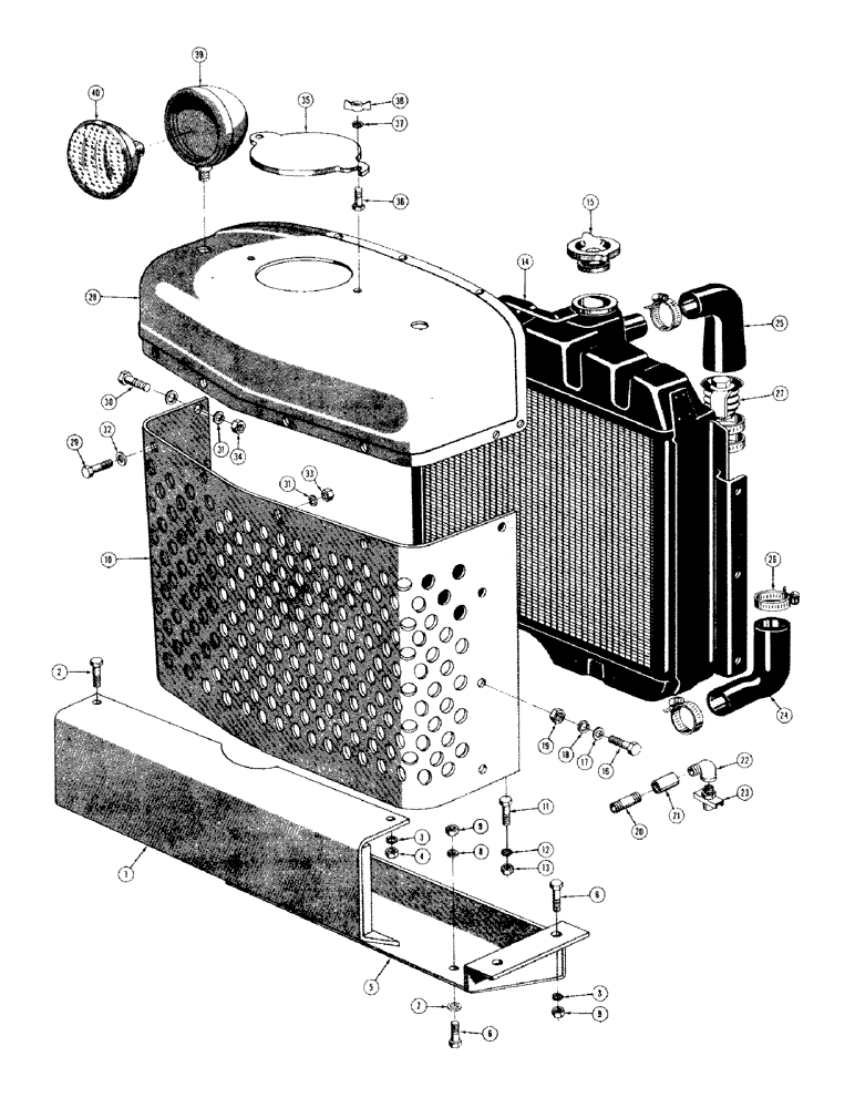 Схема запчастей Case 310 - (040) - RADIATOR, THREMOSTAT, GRILLE CAP, AND GRILLE (01) - ENGINE