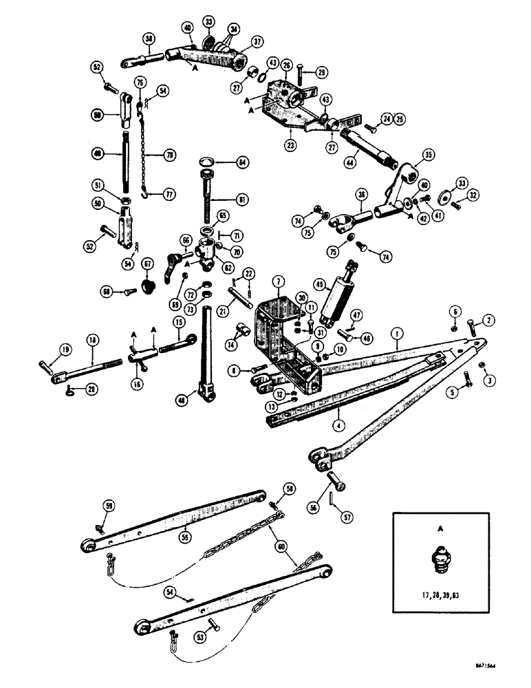 Схема запчастей Case 310G - (194) - THREE POINT HITCH, DRAWBAR AND MOUNTING PARTS (05) - UPPERSTRUCTURE CHASSIS