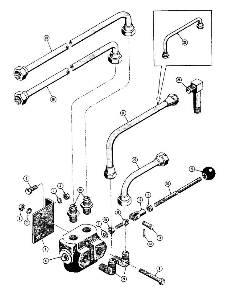 Схема запчастей Case 600 - (228) - SPECIAL HYD. FOR SINGLE PULL-BEHIND - DOZER COMBINATION, DIVERSION VALVE, TUBES, HOSES, FITTINGS (07) - HYDRAULIC SYSTEM