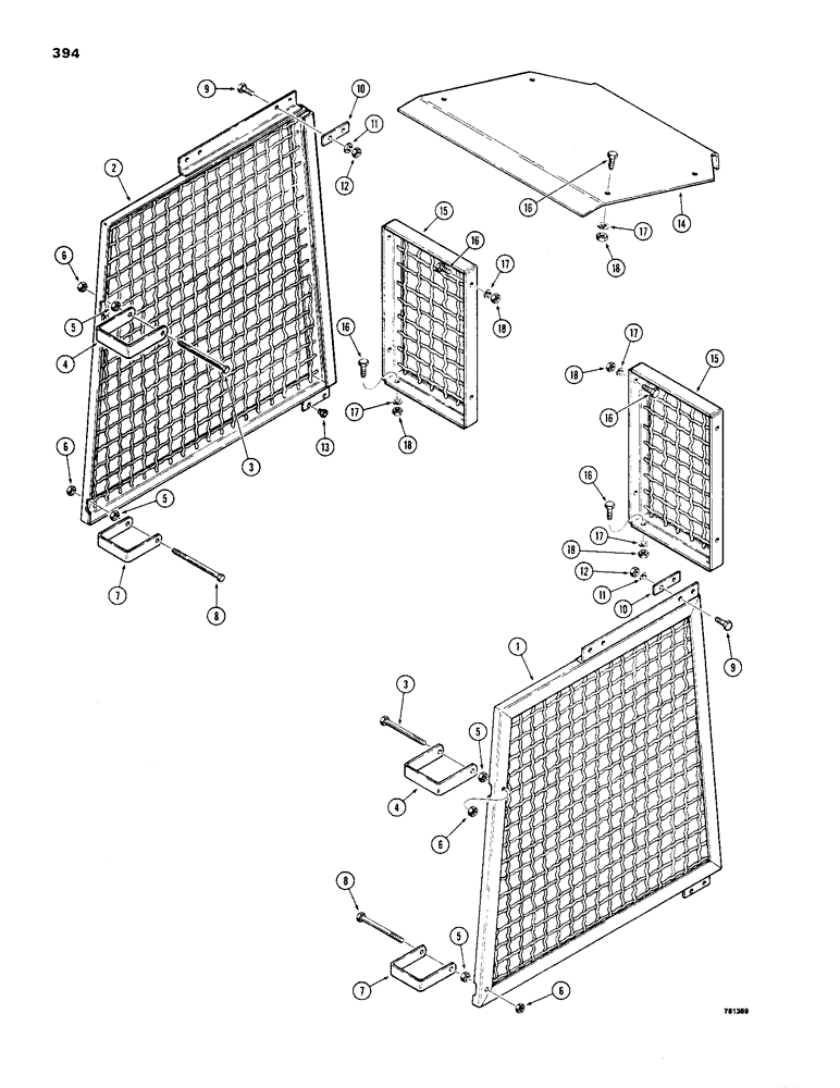 Схема запчастей Case 1450 - (394) - ROLL-OVER PROTECTION SIDE SCREENS AND EXTENSION, USED TRAC SN 8380422 & AFT (09) - CHASSIS/ATTACHMENTS