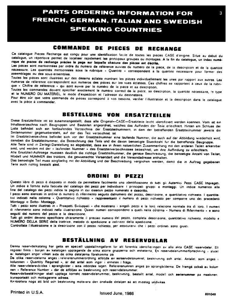 Схема запчастей Case 480D - (003) - PARTS ORDERING INFORMATION FOR FRENCH, GERMAN, ITALIAN AND SWEDISH SPEAKING COUNTRIES (05) - SERVICE & MAINTENANCE