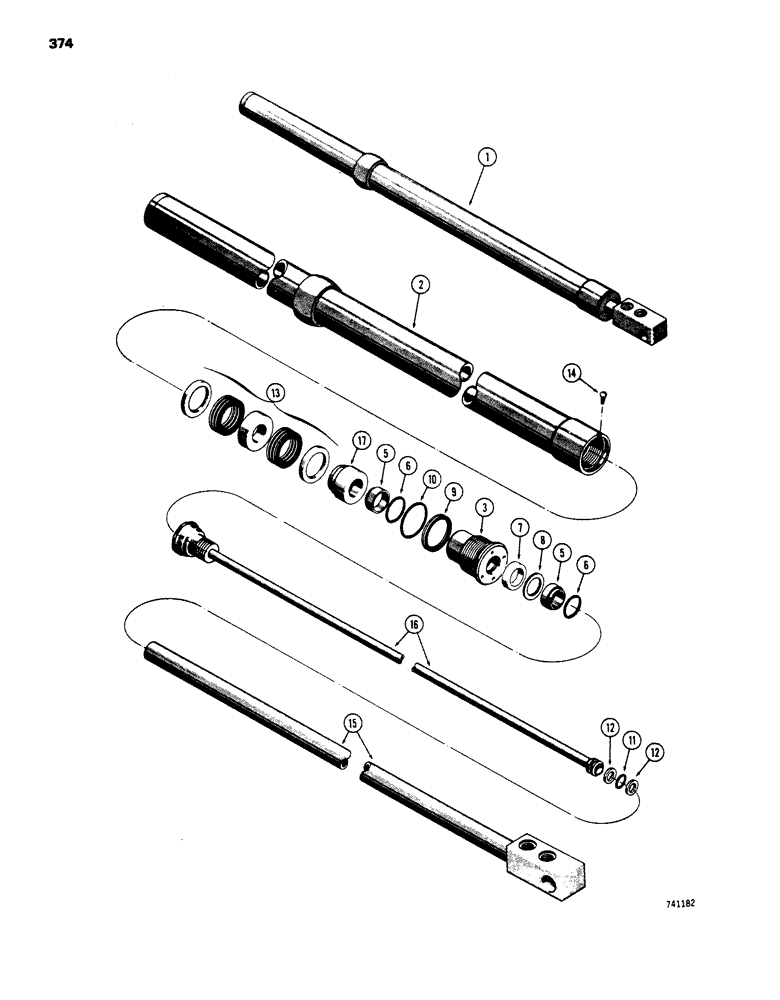 Схема запчастей Case 450 - (374) - D34302 ANGLE CYLINDER - ANGLE DOZER, GLAND HAS SPLIT OUTER ROD WIPER (07) - HYDRAULIC SYSTEM