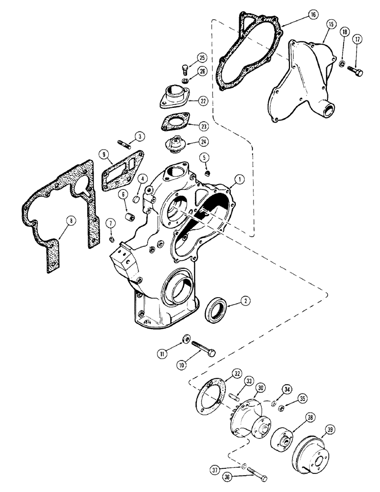 Схема запчастей Case 350 - (046) - TIMING GEAR COVER, 188 DIESEL ENGINE, USED PRIOR TO ENGINE S/N 2728315 (01) - ENGINE