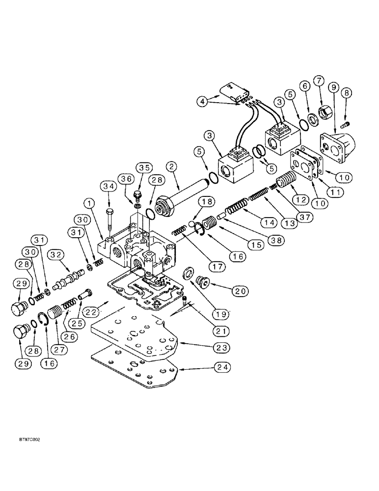 Схема запчастей Case 590L - (6-42) - TRANSMISSION ASSEMBLY, TRANSMISSION CONTROL VALVE, TWO-WHEEL OR FOUR-WHEEL DRIVE (PRE SERVICE BULLITIN) (06) - POWER TRAIN