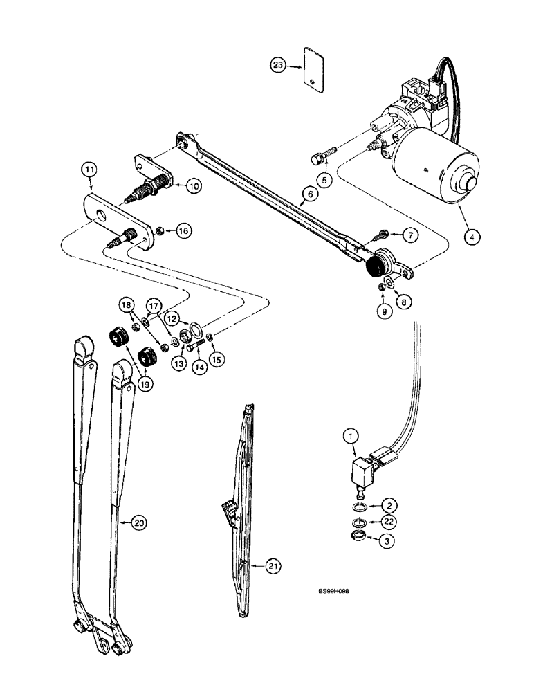 Схема запчастей Case 580L - (9-098) - CAB REAR WINDSHIELD WIPER (09) - CHASSIS/ATTACHMENTS