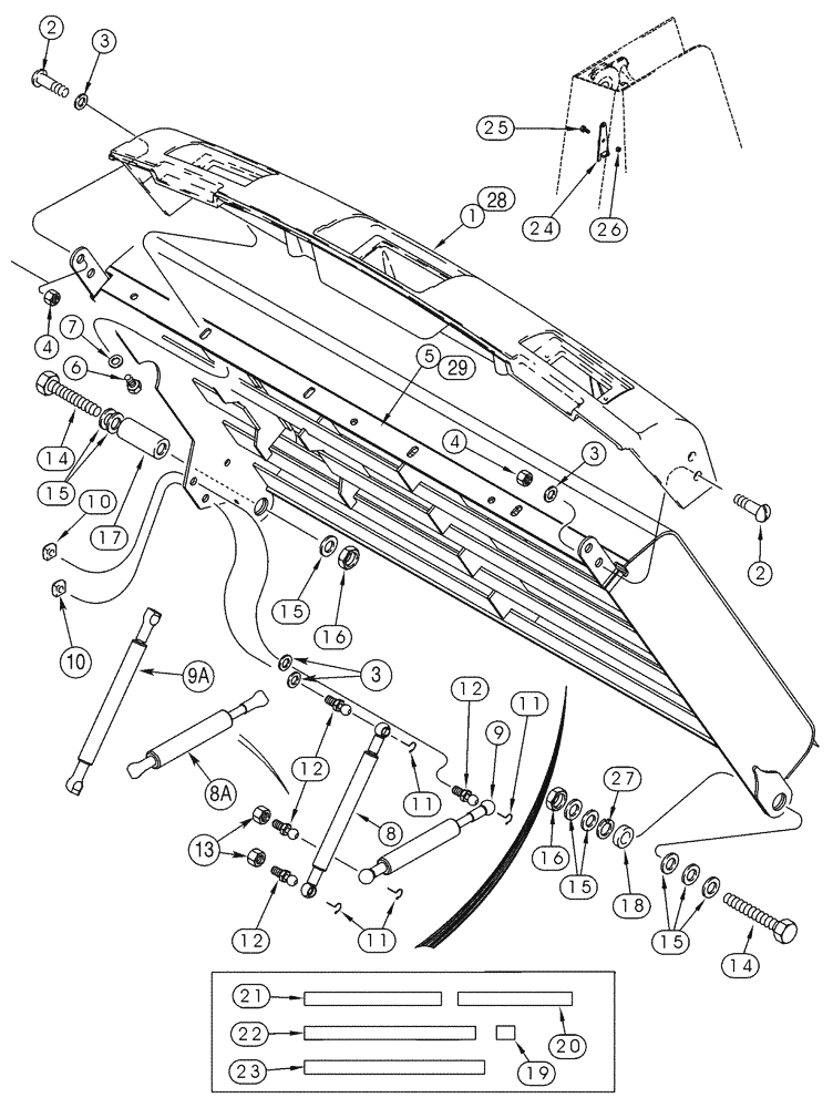 Схема запчастей Case 95XT - (09-25) - HOOD WITH SOUNDPROOFING (EUROPE) (09) - CHASSIS/ATTACHMENTS