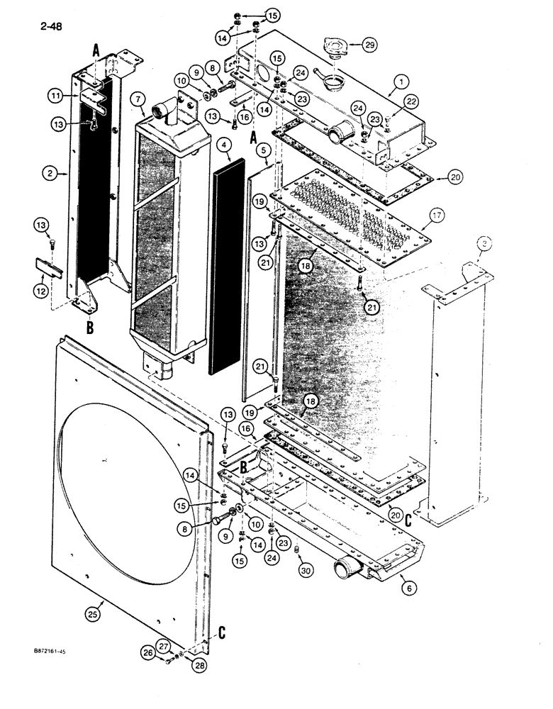 Схема запчастей Case 850D - (2-48) - RADIATOR ASSEMBLY, MODINE (02) - ENGINE