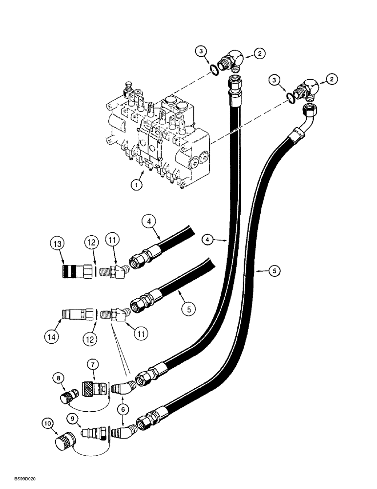 Схема запчастей Case 1838 - (8-32) - BACKHOE SUPPLY AND RETURN HYDRAULIC CIRCUIT, D100 OR D100XR BACKHOE (08) - HYDRAULICS