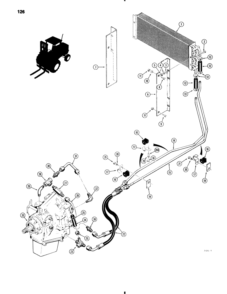 Схема запчастей Case 584C - (126) - POWER SHUTTLE COOLING SYSTEM, TRACTOR SN 8957184 AND AFTER (21) - TRANSMISSION