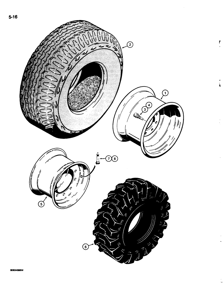 Схема запчастей Case 680L - (5-16) - FRONT WHEELS AND TIRES, FOR 14.5/.75 X 16.1 - 10 PLY F3, TWO WHEEL DRIVE MODELS (05) - STEERING