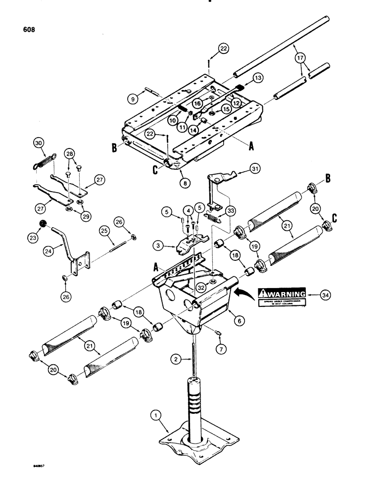 Схема запчастей Case 580SE - (608) - D127369 SUSPENSION SEAT SUPPORT, USED WITH OPTIONAL DELUXE INTERIOR SEATS (09) - CHASSIS/ATTACHMENTS