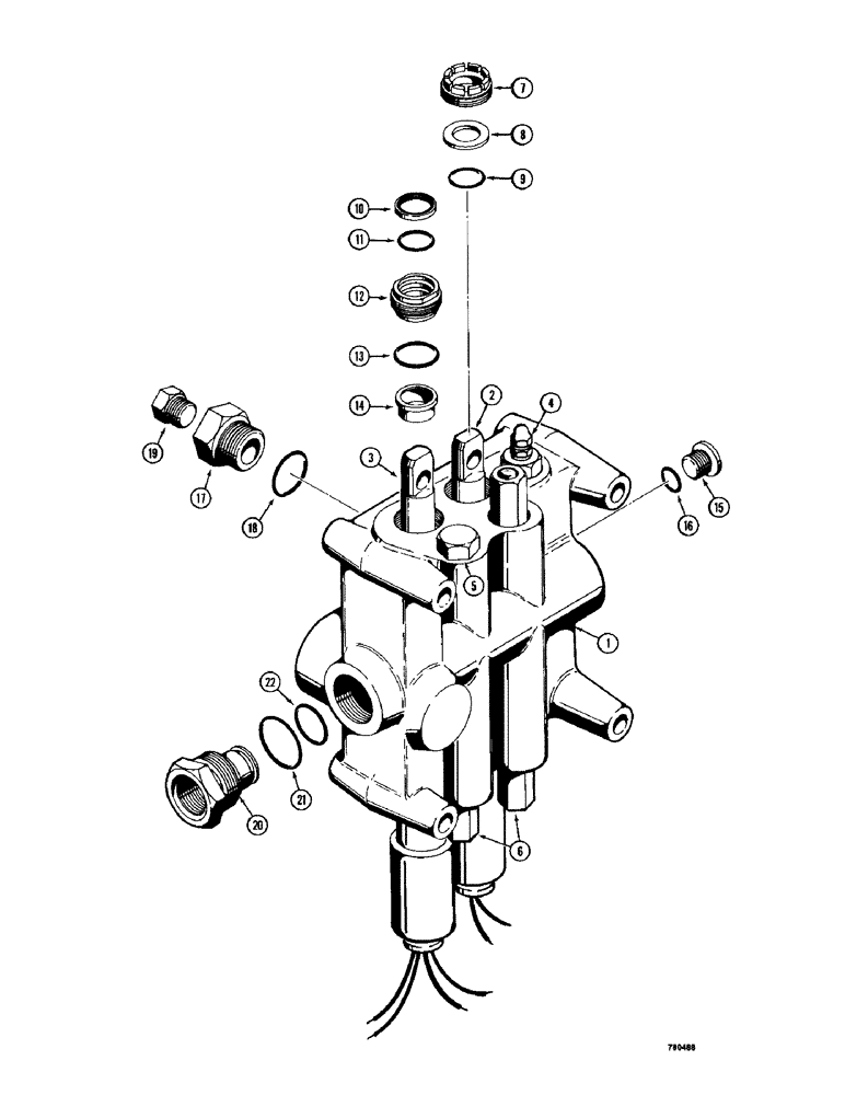 Схема запчастей Case 780 - (336) - D74985 LOADER CONTROL VALVE - 2 SPOOL, WITH MAGNETIC DETENT ON LIFT & TILT SPOOLS (08) - HYDRAULICS