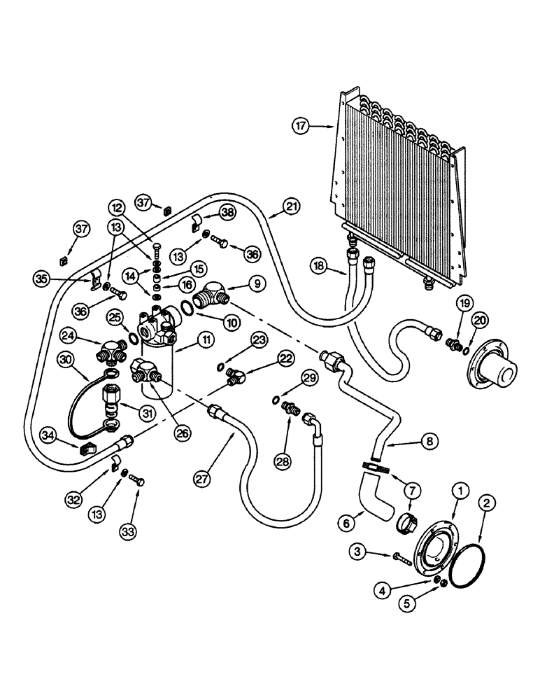 Схема запчастей Case 580SK - (8-018) - OIL COOLER, SERVOPOWER VERSION, S/N JJH0046382 AND UP (08) - HYDRAULICS