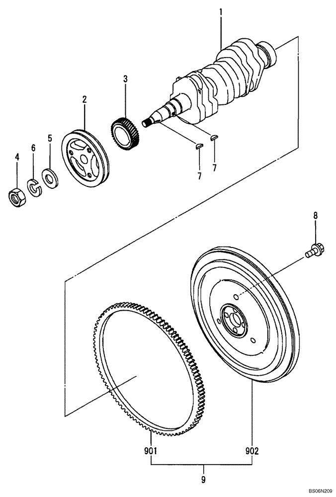 Схема запчастей Case CX17B - (09-011[00]) - CRANKSHAFT & FLYWHEEL (10) - ENGINE