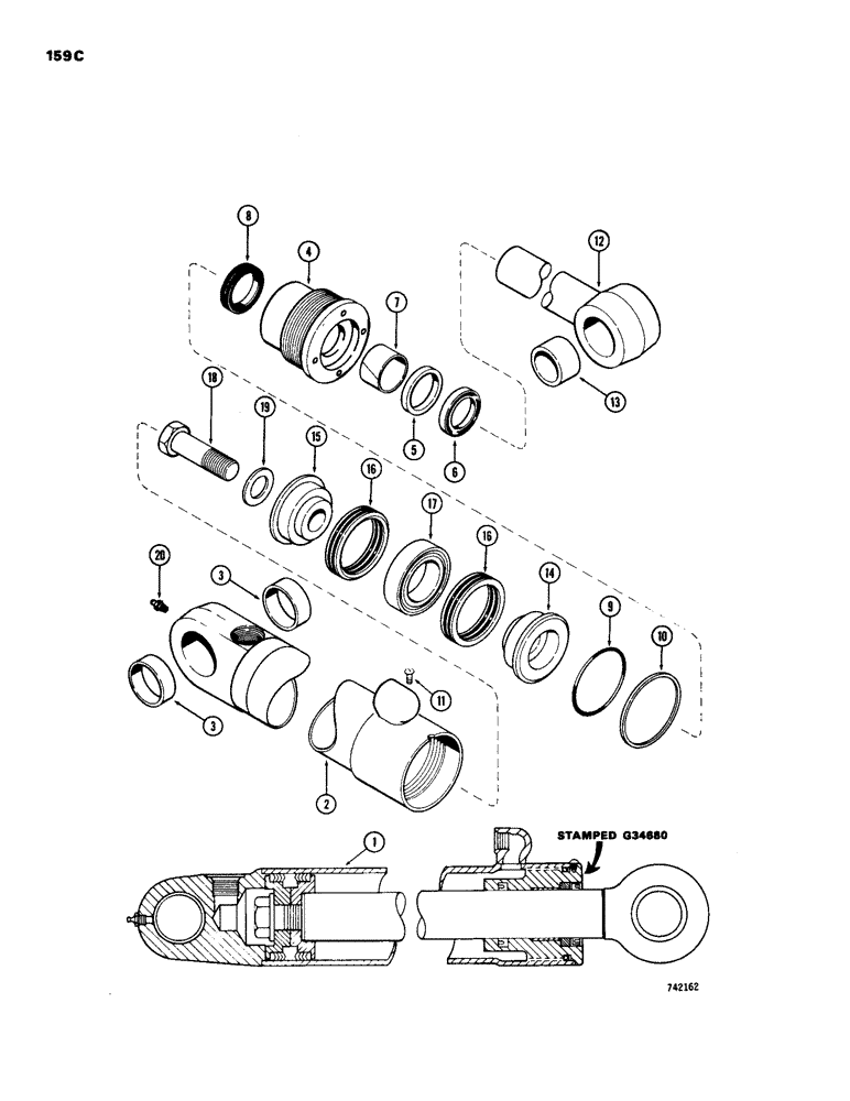 Схема запчастей Case 26 - (159C) - G35007 STABILIZER CYLINDER, GLAND IS STAMPED WITH CYLINDER PART NUMBER 