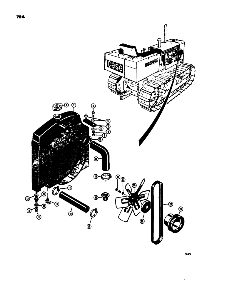 Схема запчастей Case 450 - (079A) - RADIATOR, FAN AND HOSES, USED TRACTOR S.N. 3051206 AND AFTER (01) - ENGINE