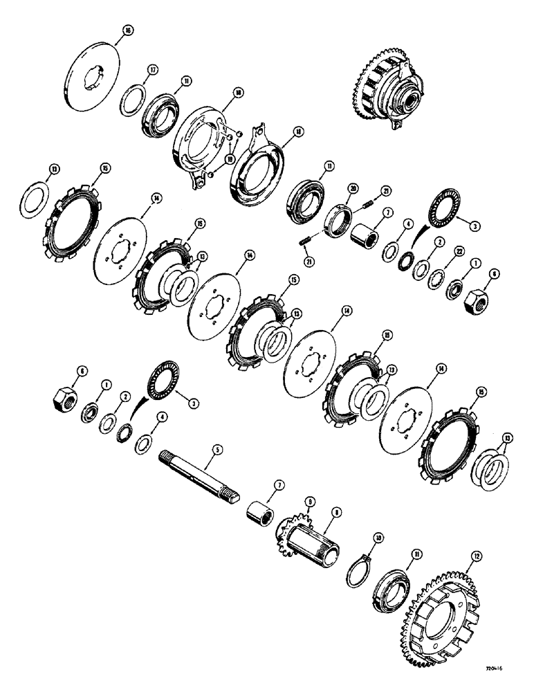 Схема запчастей Case 1700-SERIES - (128) - 5 DISC CLUTCH & SHAFT ASSEMBLY, FORMSPRAG CLUTCH, 2 PIECE HUB & SPROCKET USED S/N 9816818 & AFTER (18) - CLUTCH