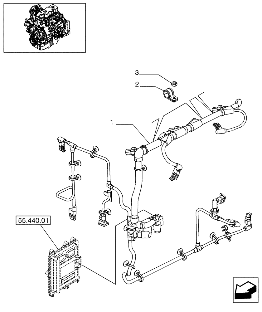 Схема запчастей Case 580SN WT - (55.100.06) - HARNESS, INSTALL - ENGINE (580SN, 580SN WT, 590SN) (55) - ELECTRICAL SYSTEMS