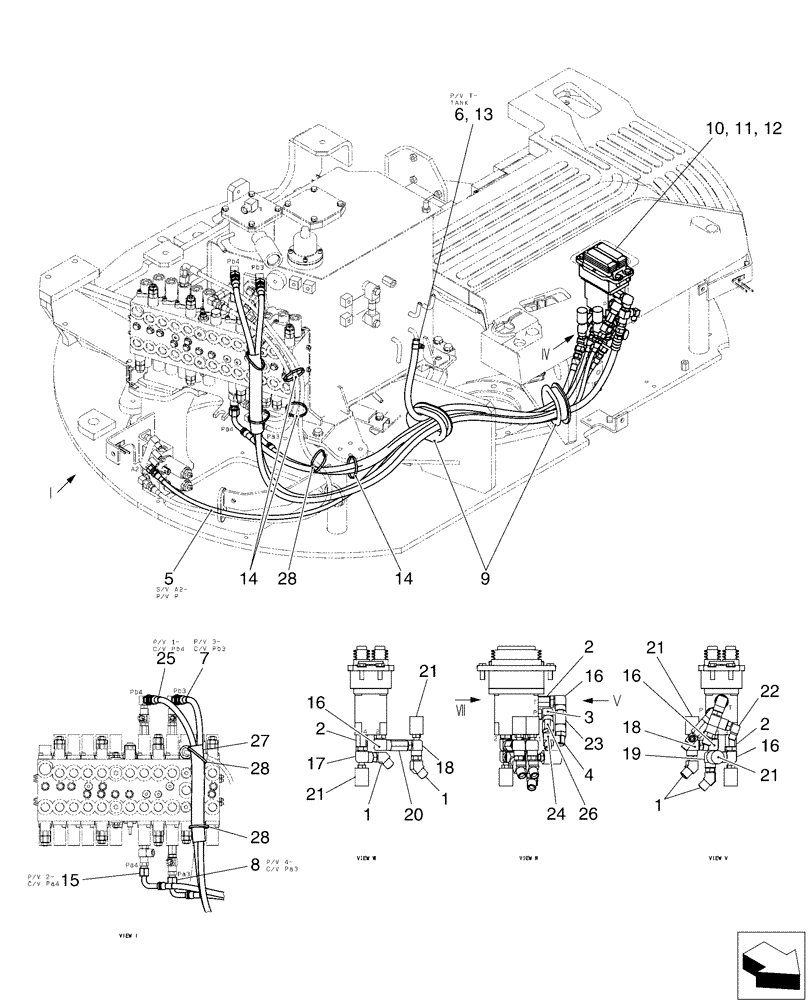 Схема запчастей Case CX50B - (05-001[01]) - CONTROL LINES, PROPEL, ALARM (35) - HYDRAULIC SYSTEMS